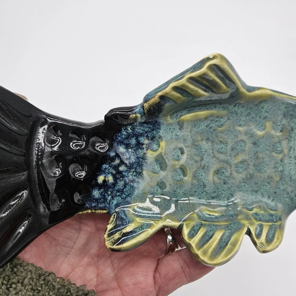 Handmade & Painted Clay Fish Decor/tray Signed Cabin Chic